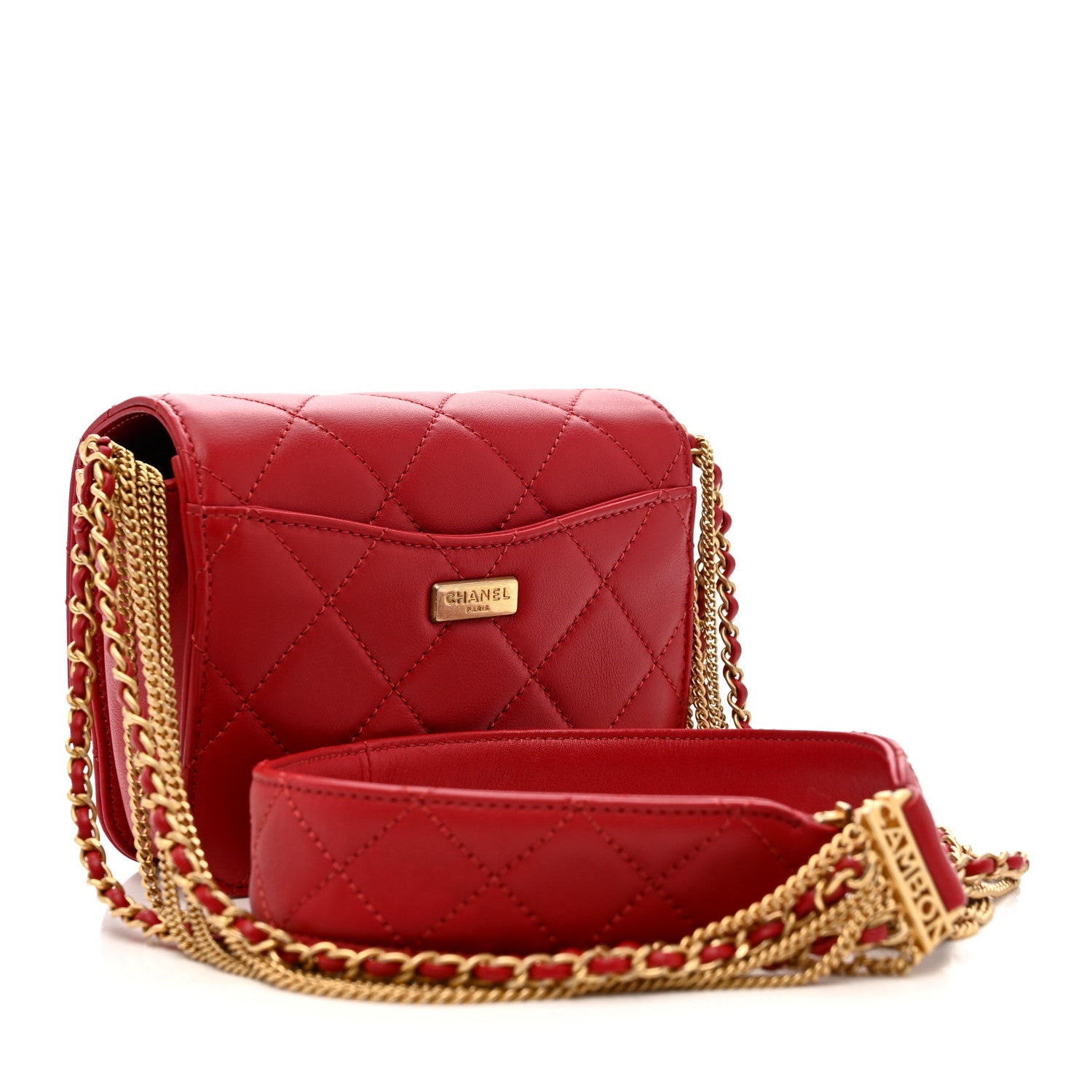 Lambskin Quilted Small Multiple Chain Flap Red