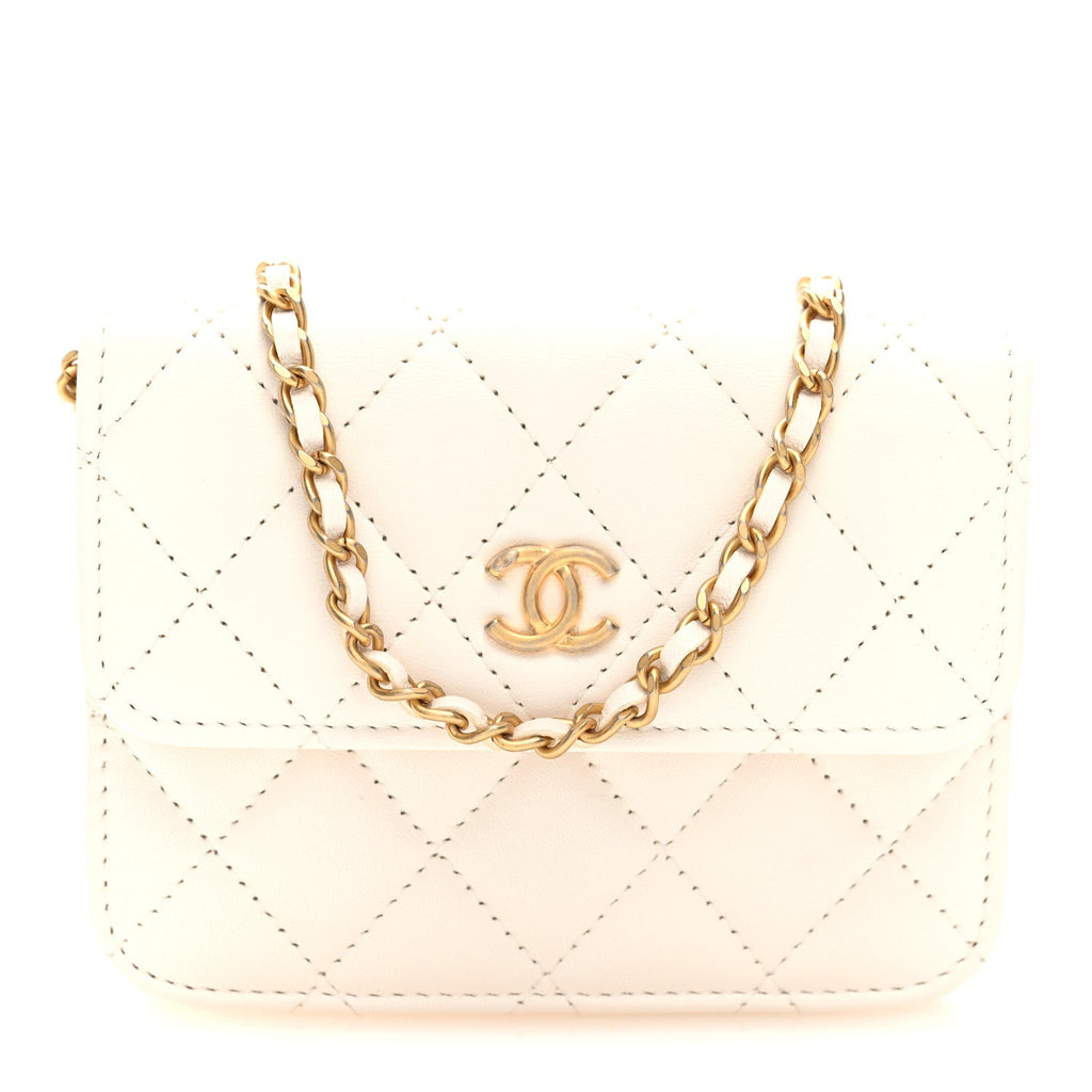 Lambskin Quilted Pearl Crush Clutch With Chain White