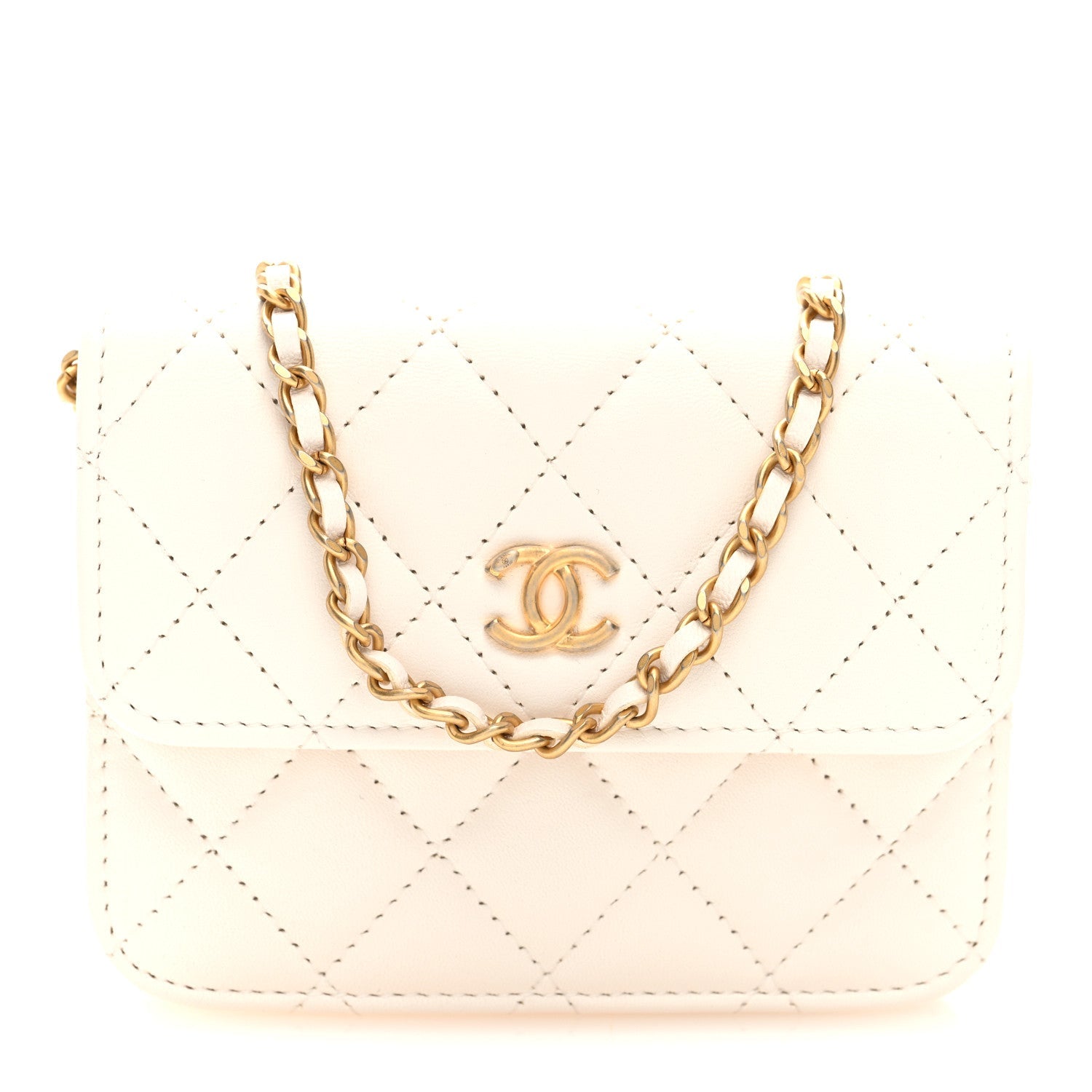 Lambskin Quilted Pearl Crush Clutch With Chain White