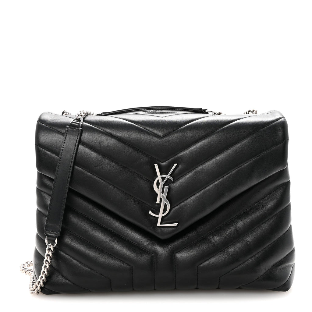 Calfskin Y Quilted Monogram Medium Loulou Chain Satchel Black