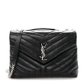 Calfskin Y Quilted Monogram Medium Loulou Chain Satchel Black
