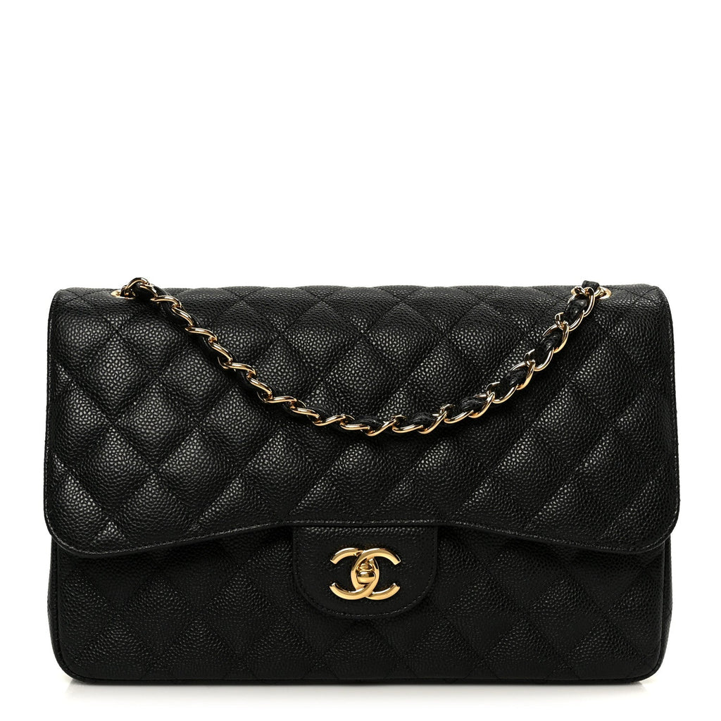 Caviar Quilted Jumbo Double Flap Black