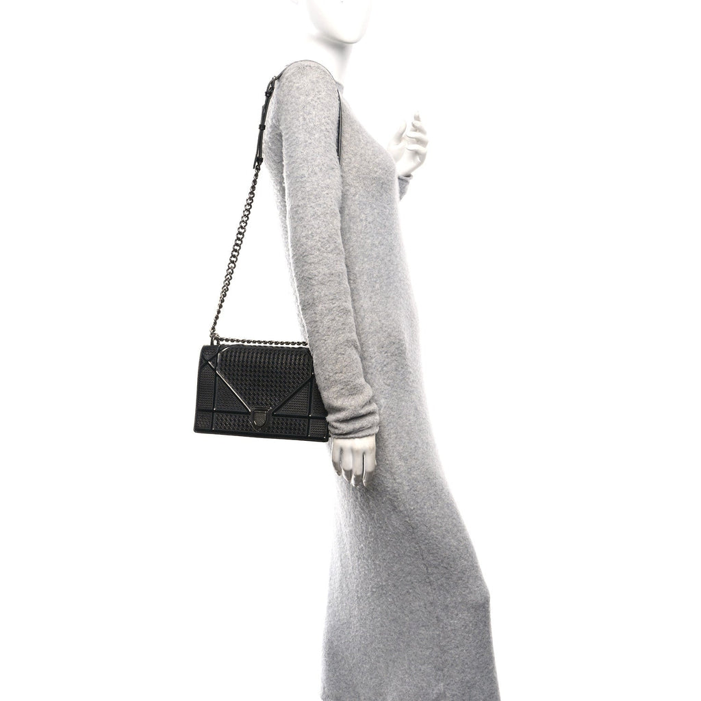 Metallic Patent Micro-Cannage Medium Diorama Flap Bag Onyx Black