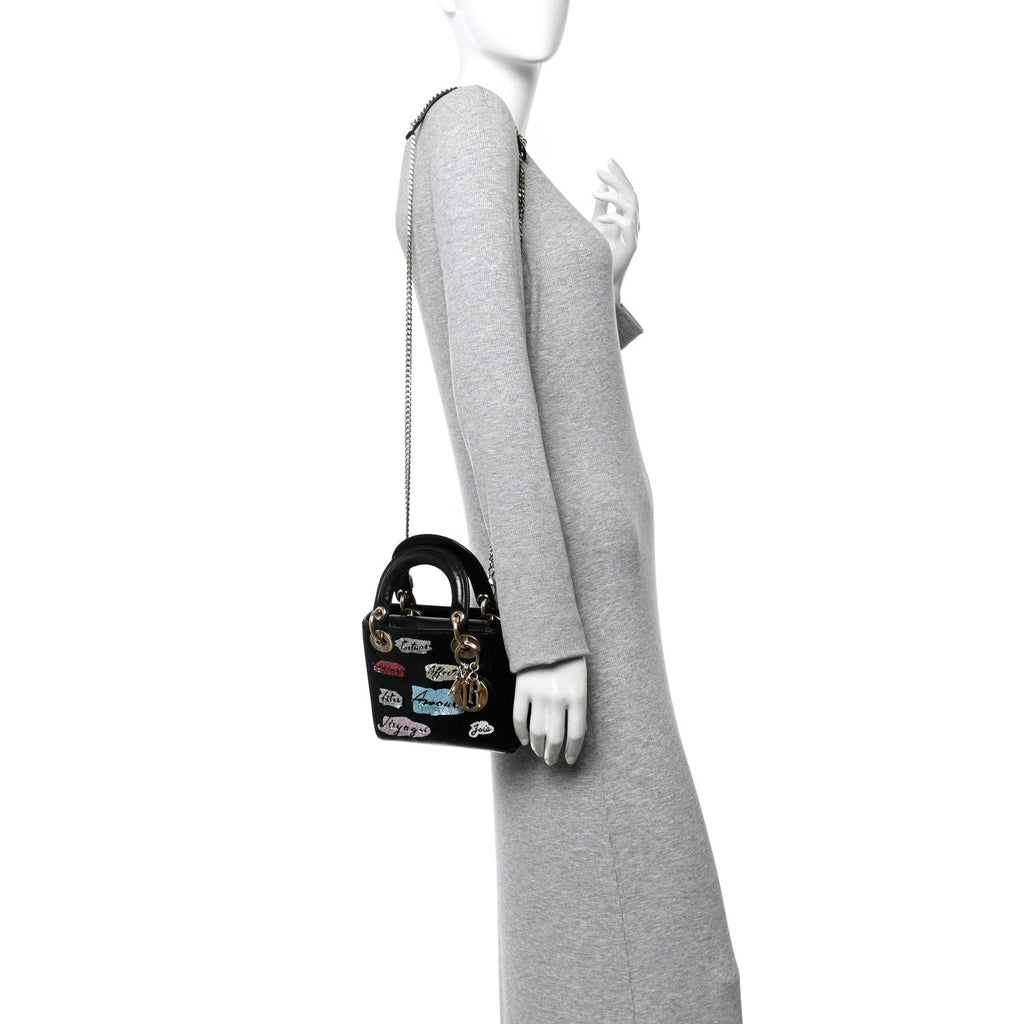 Calfskin Beaded Mini Lady Dior Black