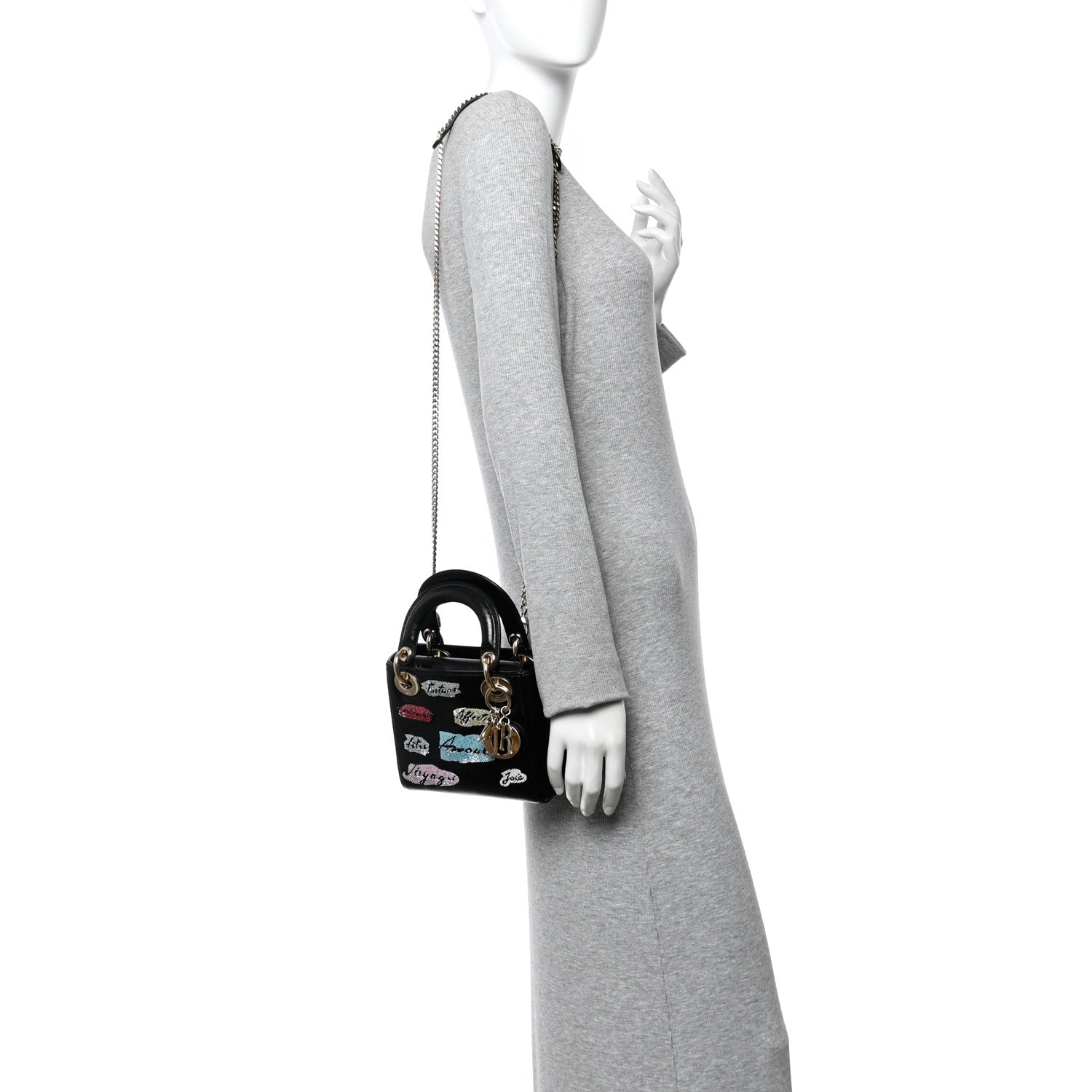Calfskin Beaded Mini Lady Dior Black