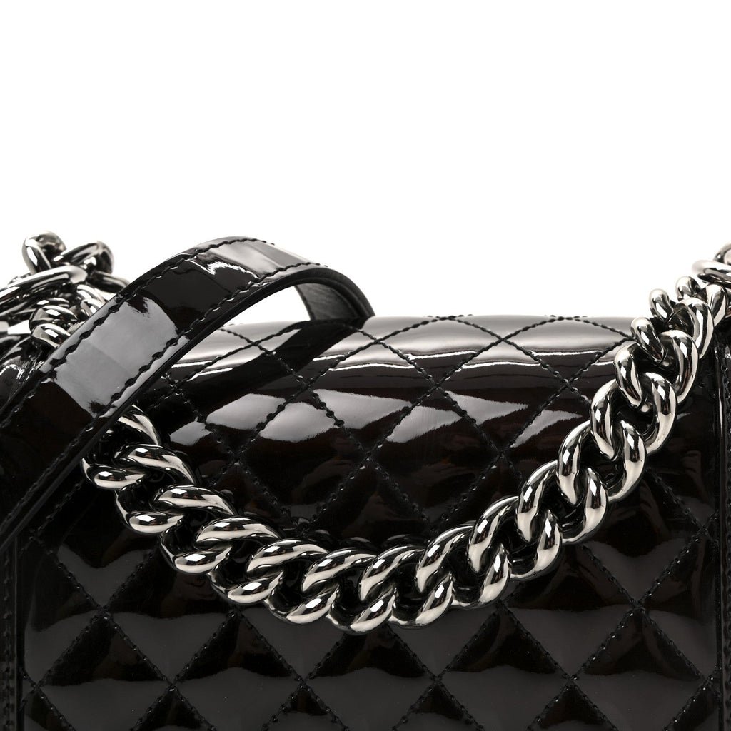 Patent Calfskin Quilted Small Boy Flap Black