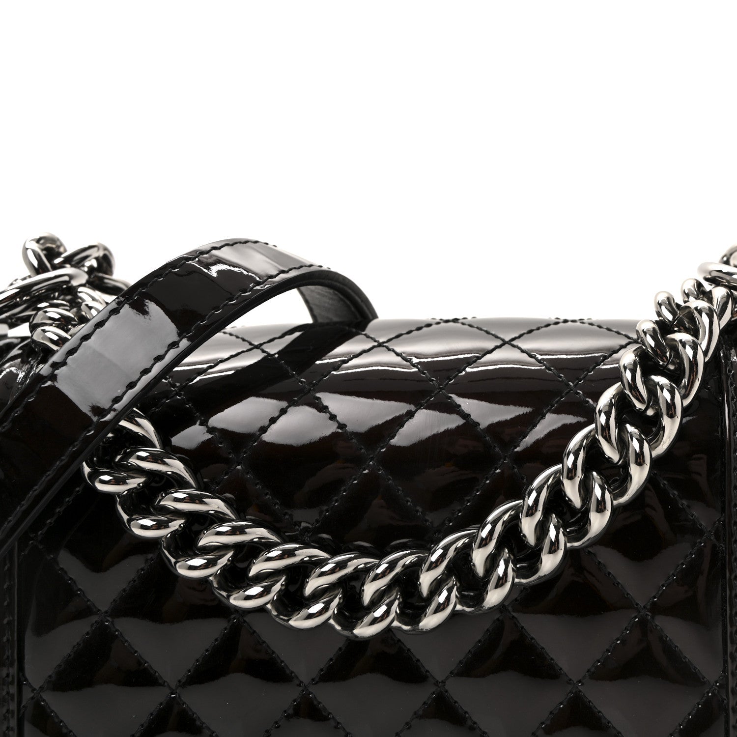 Patent Calfskin Quilted Small Boy Flap Black