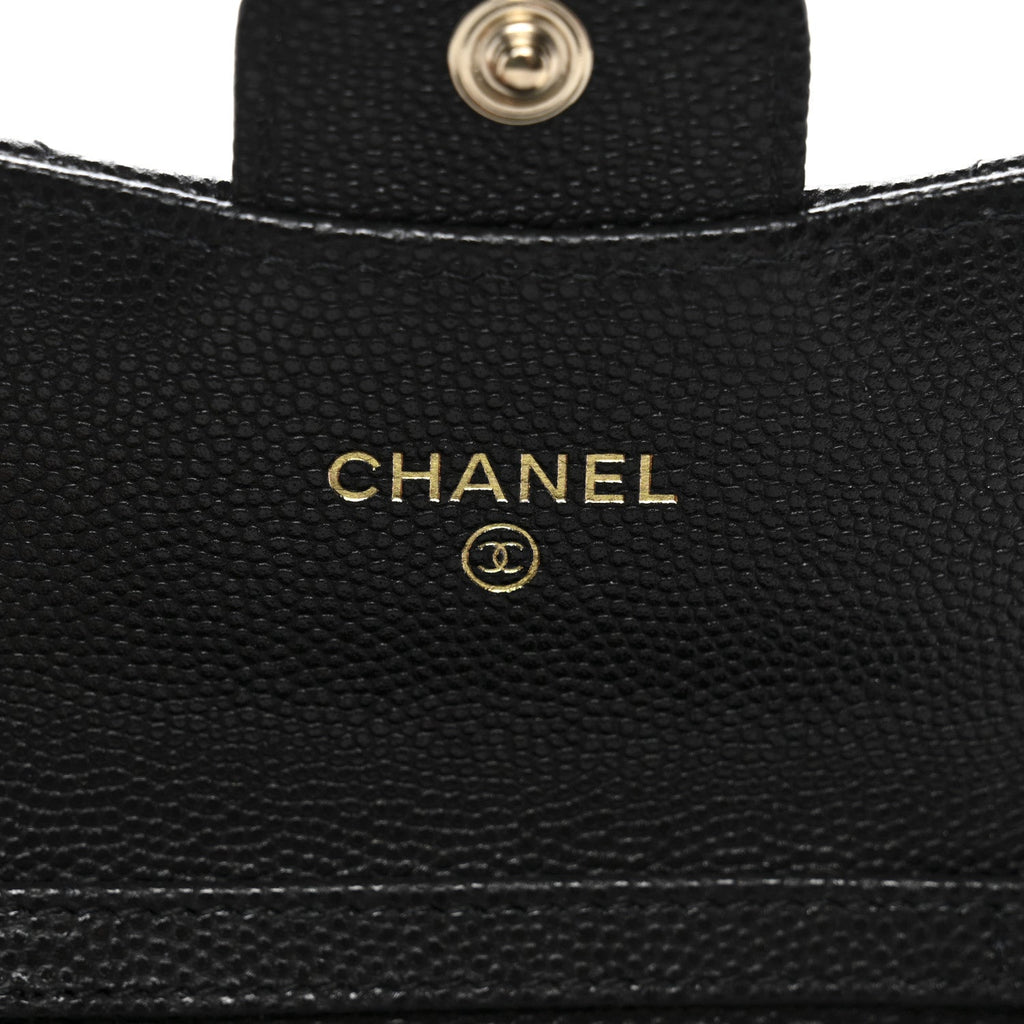 Caviar Quilted Flap  Holder On Chain Black