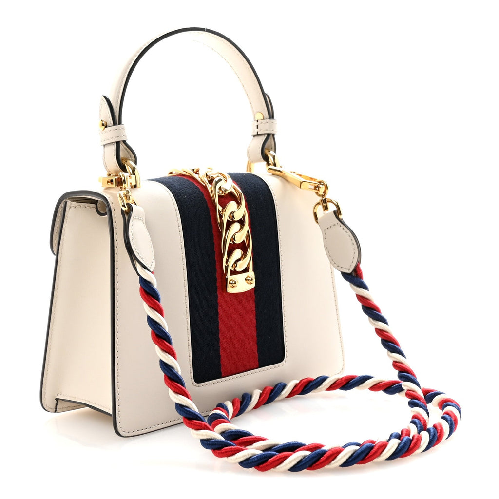 Calfskin Mini Sylvie Top Handle Bag White