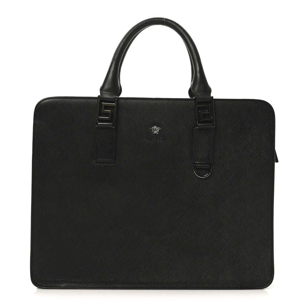 Saffiano Medusa Top Handle Briefcase Black