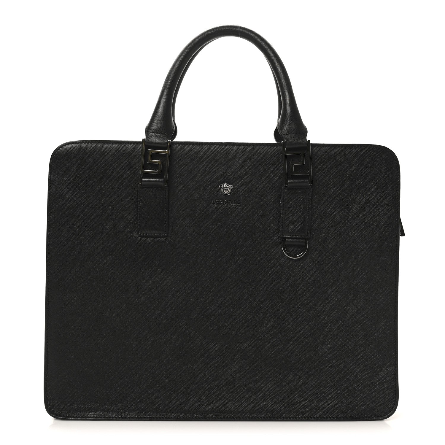 Saffiano Medusa Top Handle Briefcase Black