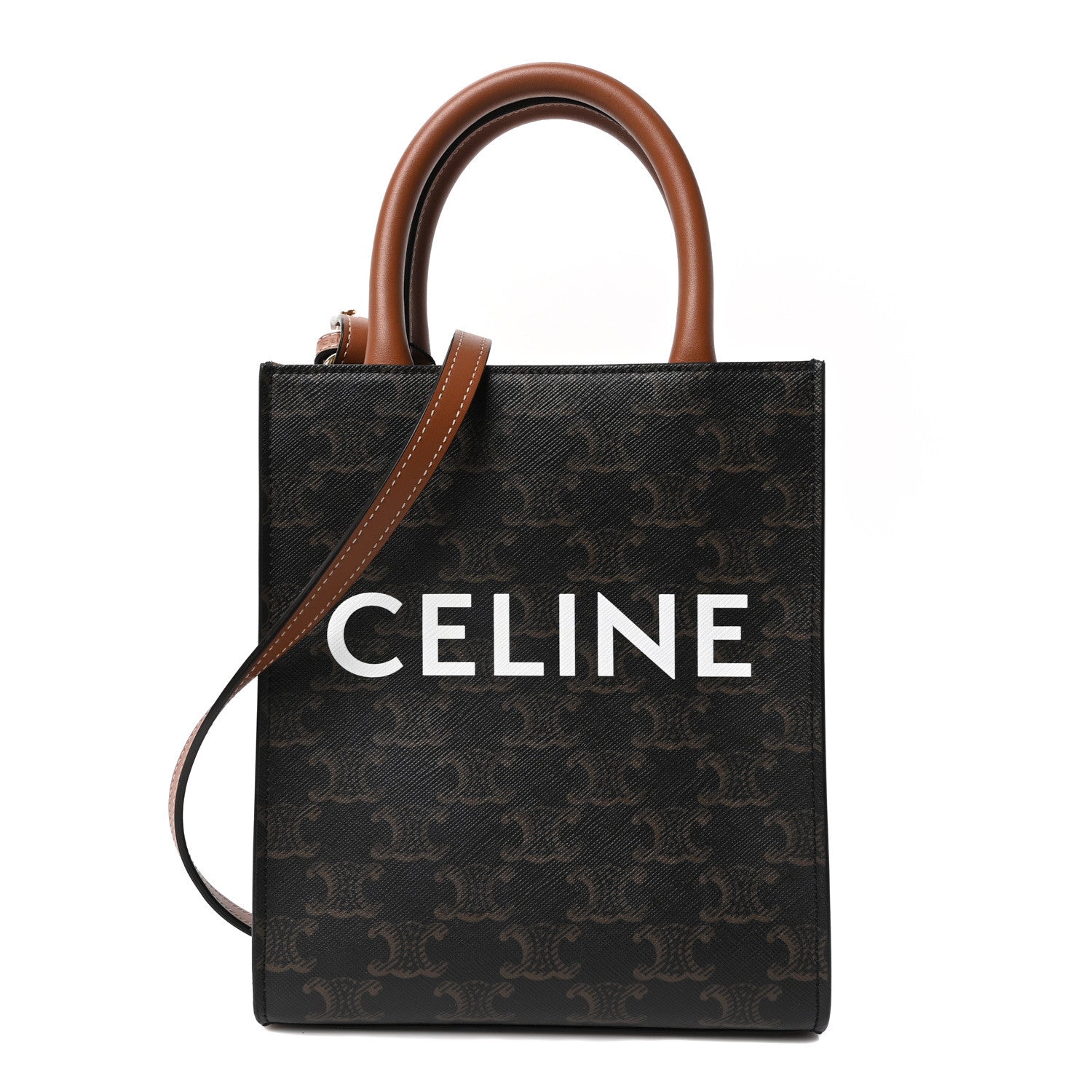 Triomphe Canvas Calfskin Mini Vertical Cabas Tan