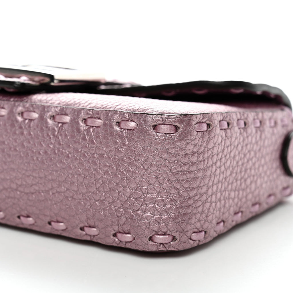 Metallic Cuoio Roma Sellerissima Nappa Sintetica Tape Stitch Mini Baguette Rosa Placca Argento