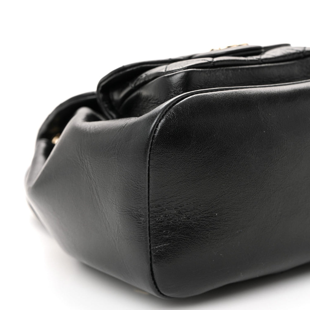 Glazed Aged Calfskin Quilted Small Duma Drawstring Backpack Black