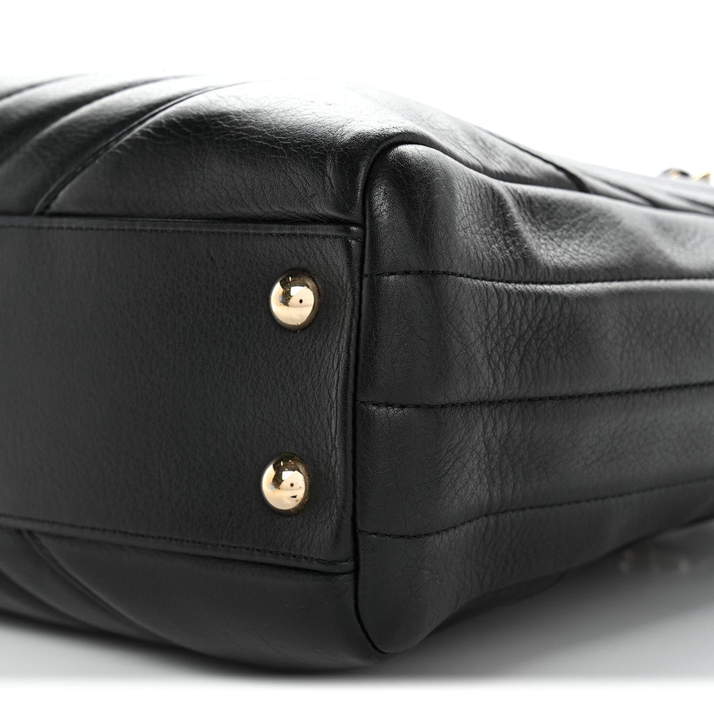 Calfskin Chevron Quilted Statement Shopping Tote Black