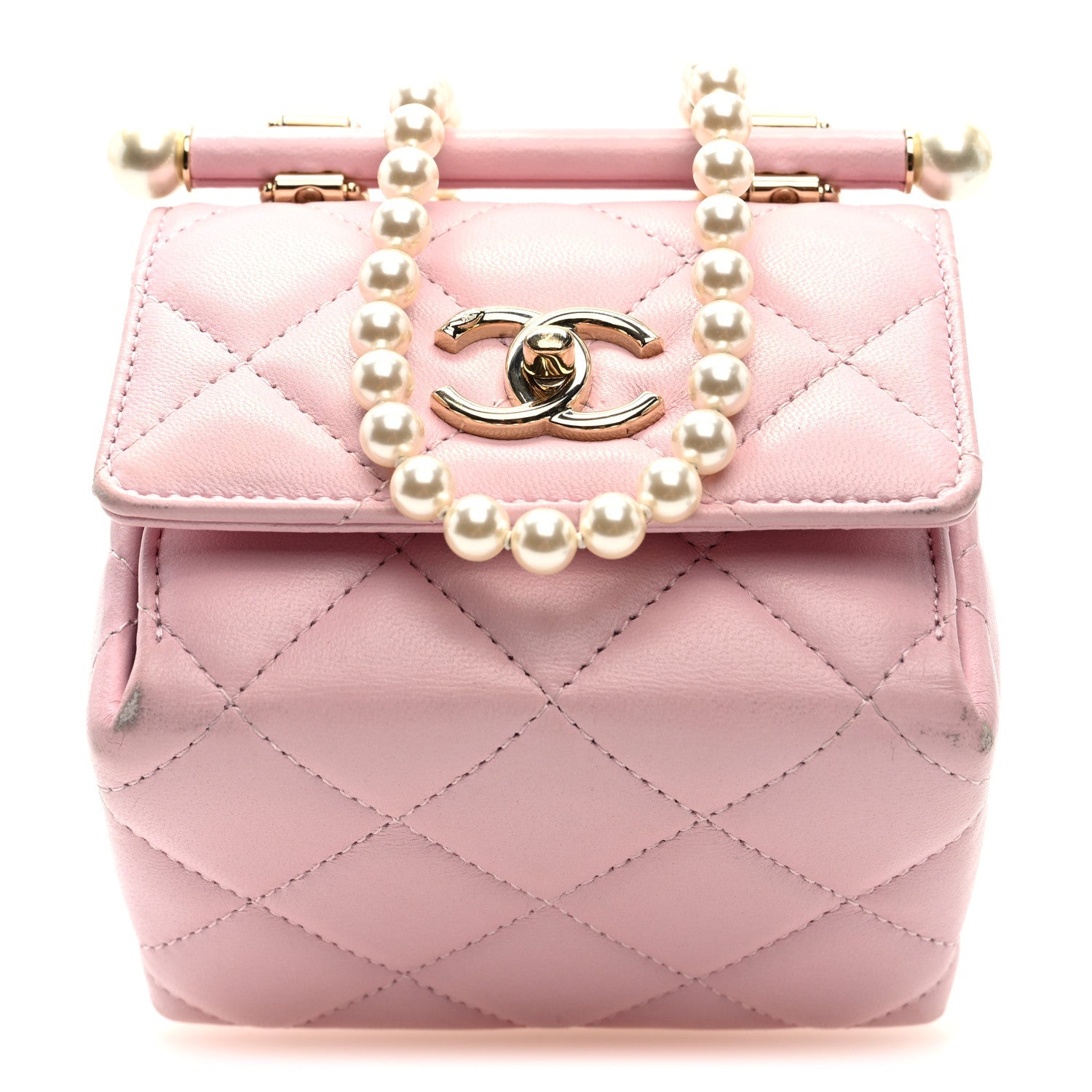 Lambskin Quilted Pearl Pyramid Clutch With Chain Pink