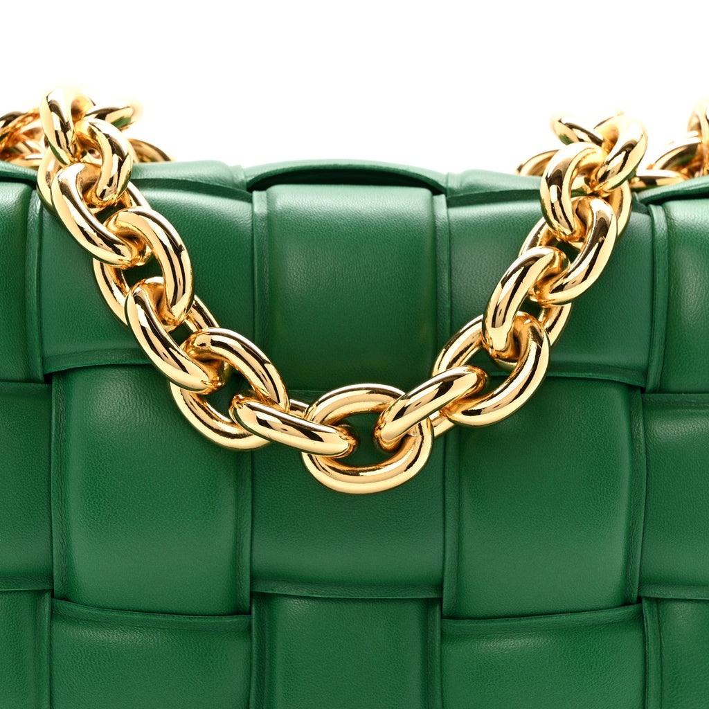 Lambskin Maxi Intreccio Padded Chain Cassette Crossbody Bag Racing Green