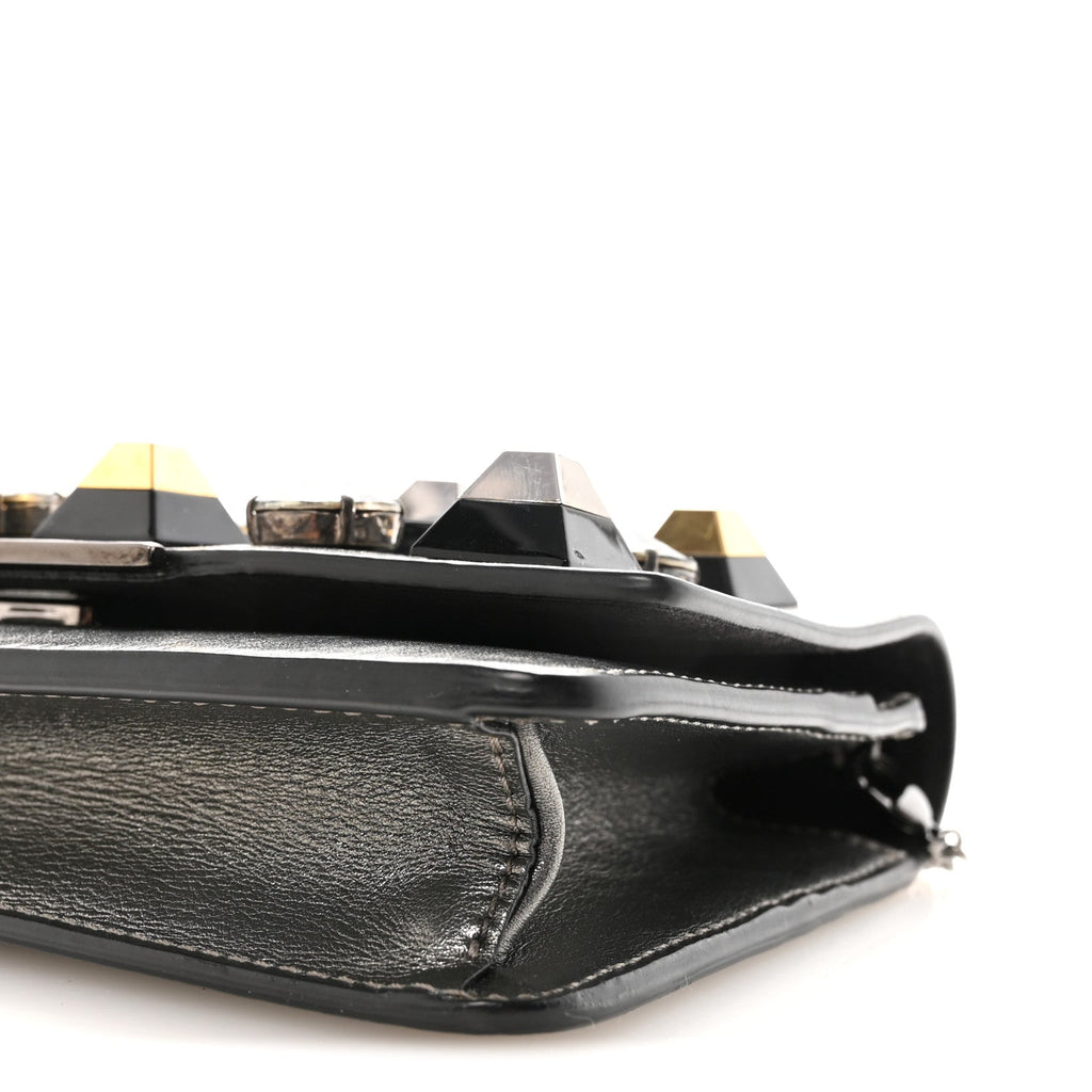 Glossy Calfskin Crystal Studded Tube Wallet On Chain Graphite