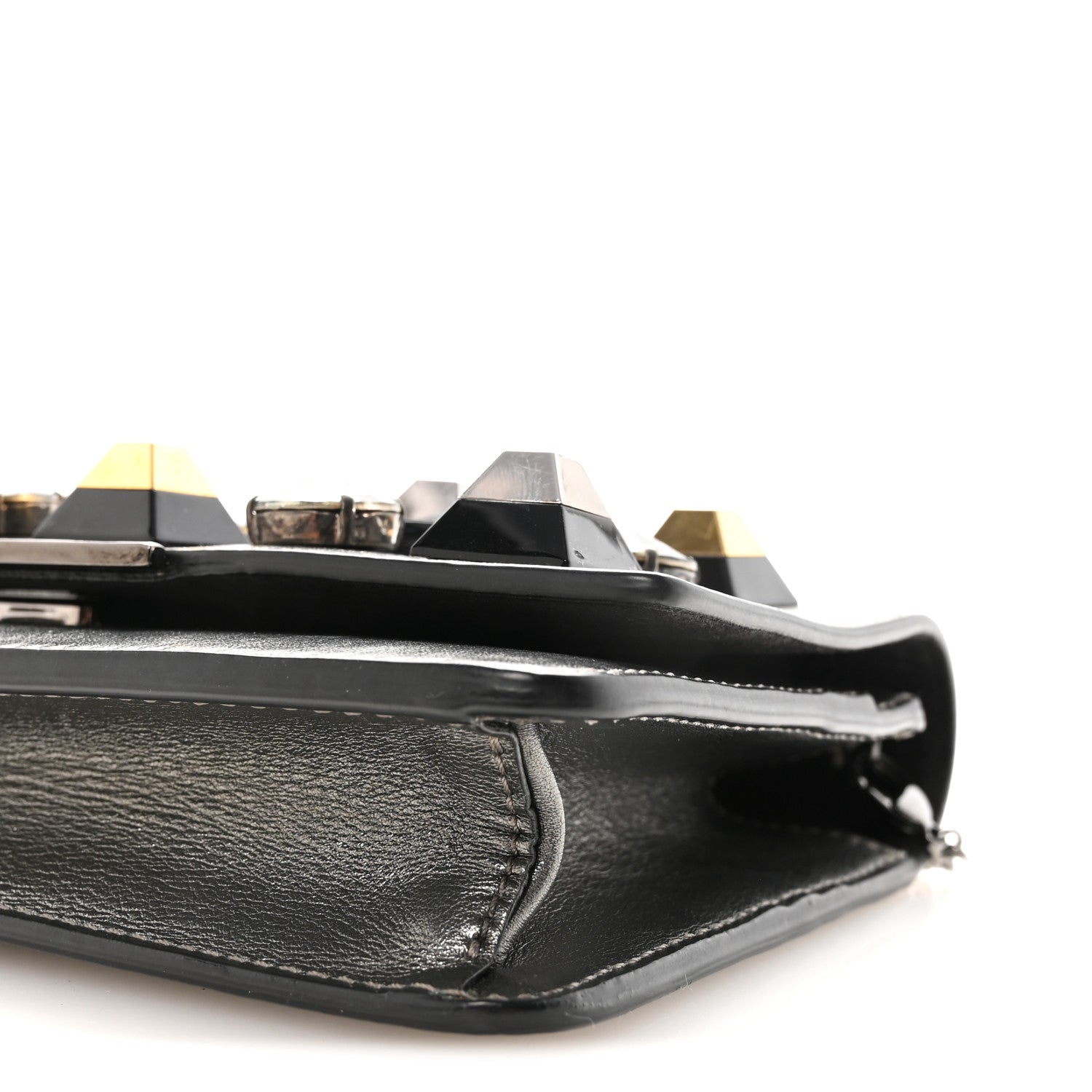 Glossy Calfskin Crystal Studded Tube Wallet On Chain Graphite