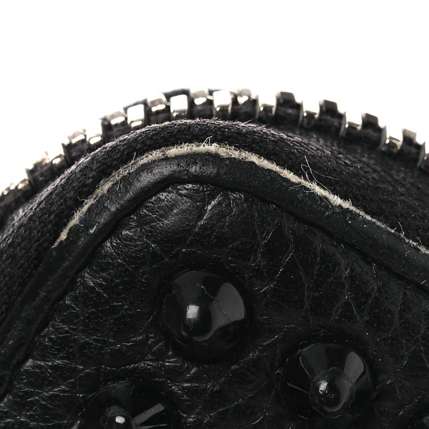 Calfskin Panettone Spiked Zip Around Wallet Black