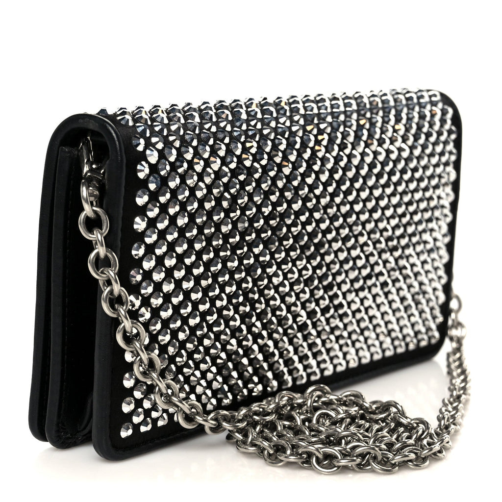 Satin Crystal Metal Triangle Logo Mini Crossbody Bag Cristal