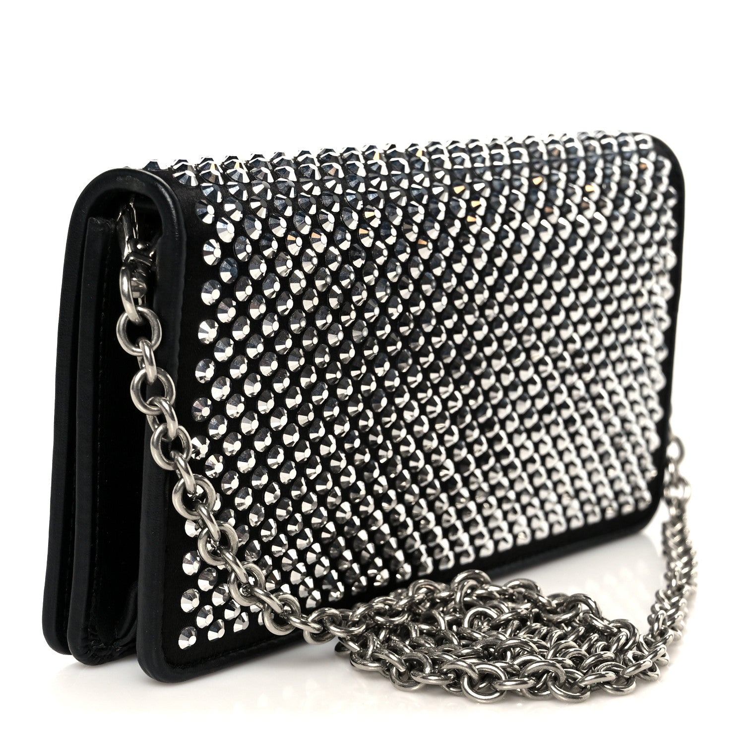 Satin Crystal Metal Triangle Logo Mini Crossbody Bag Cristal