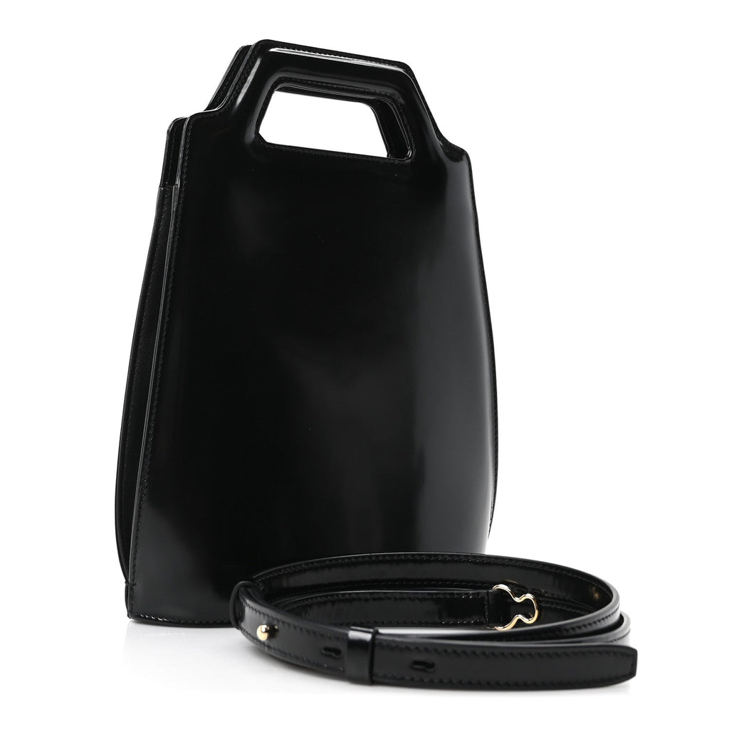 Brushed Calfskin North South Wanda Top Handle Bag Black