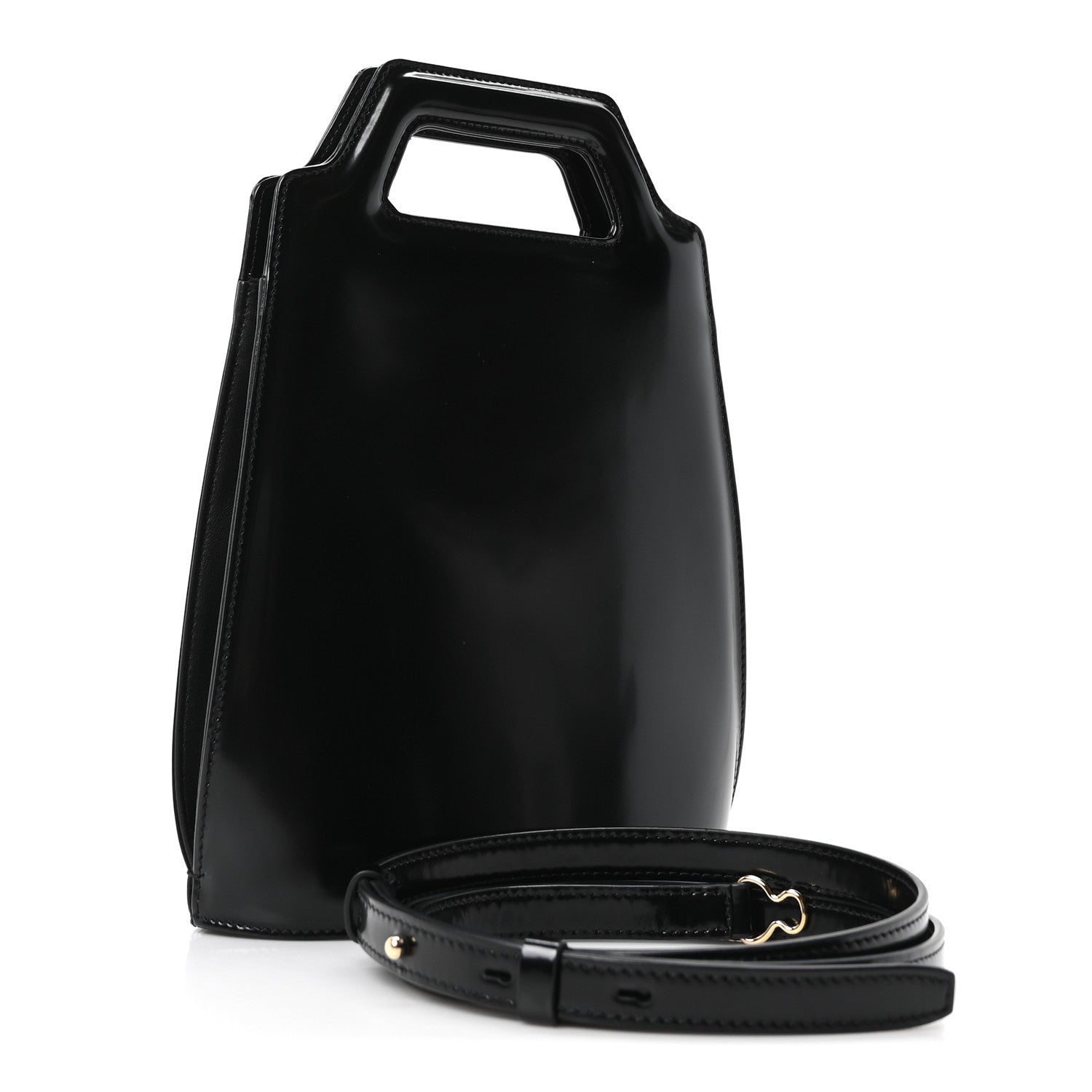 Brushed Calfskin North South Wanda Top Handle Bag Black