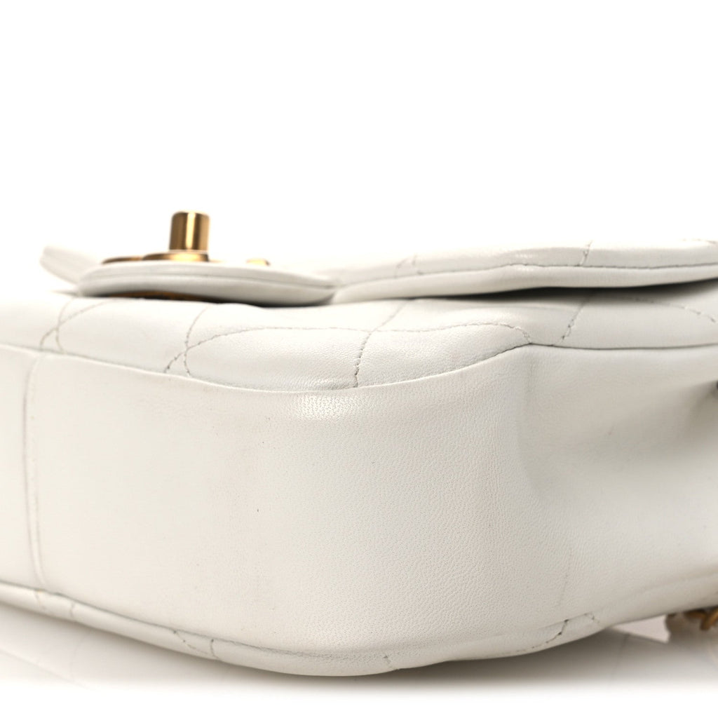 Lambskin Quilted Small Circular Handle Bag White