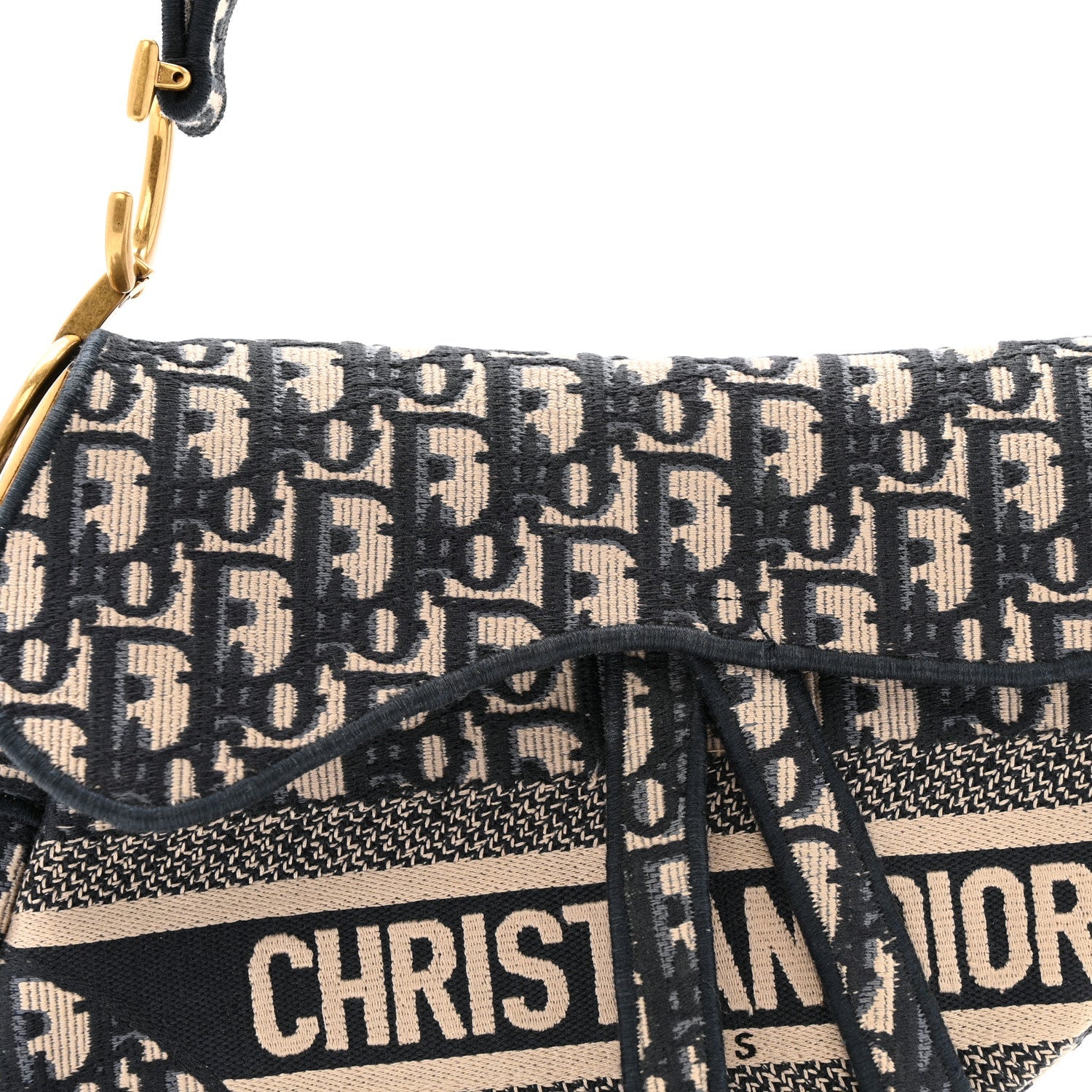 Oblique Embroidered Saddle Bag Blue