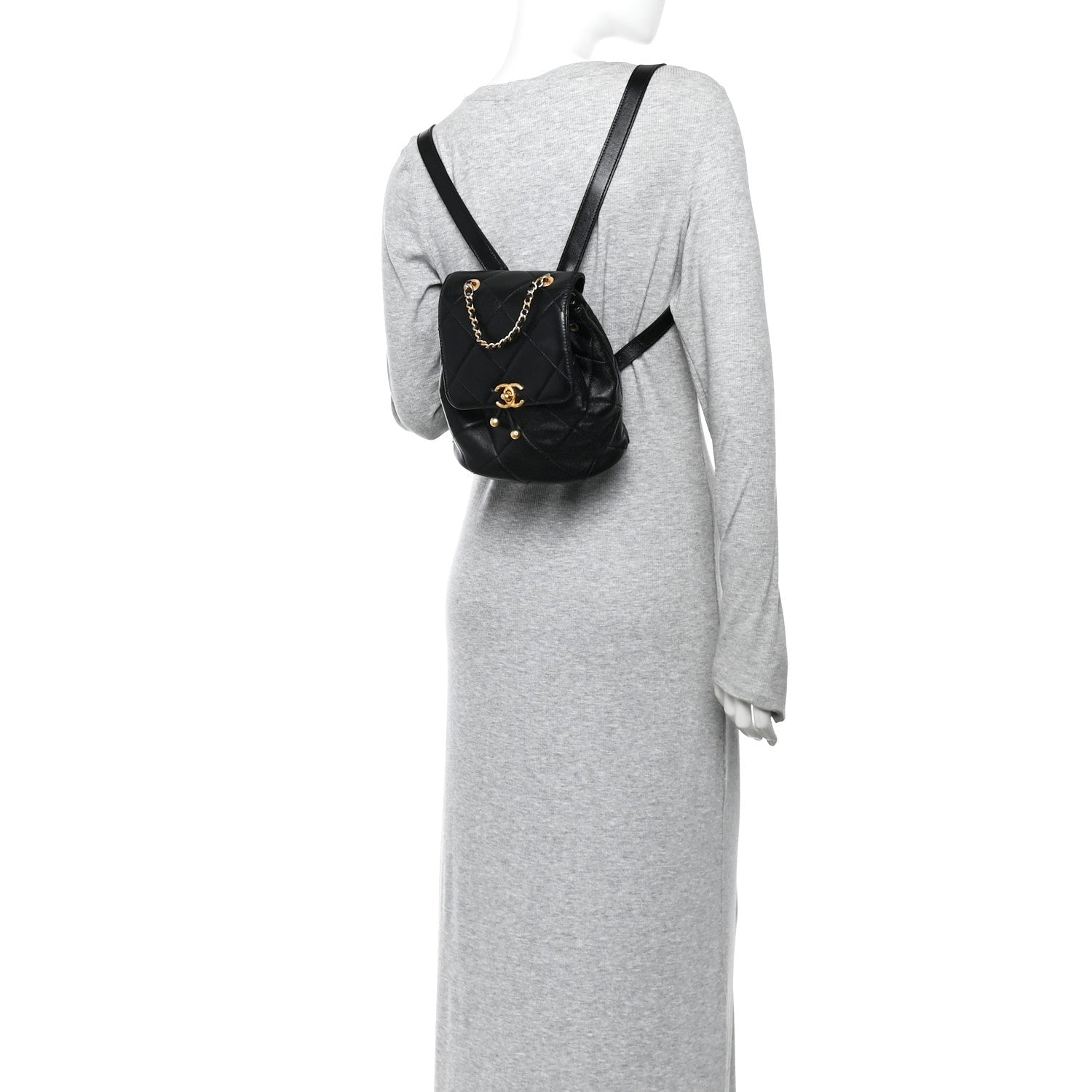 Lambskin Quilted Logo Mini Backpack Black