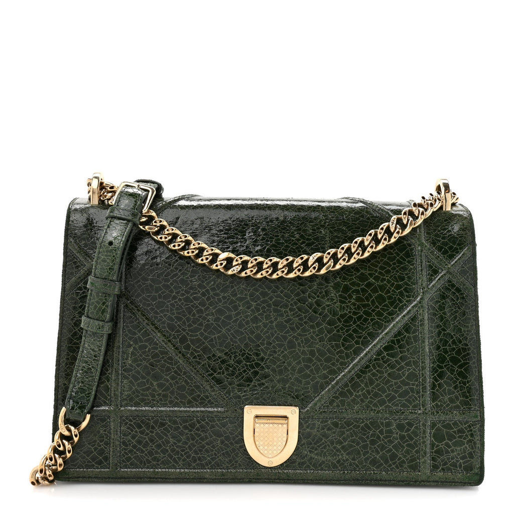 Ceramic Effect Deerskin Large Diorama Flap Bag Malachite Green
