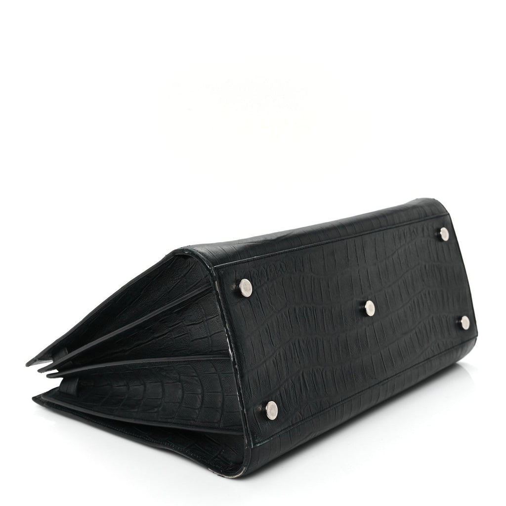 Calfskin Crocodile Embossed Large Sac De Jour Carryall Black