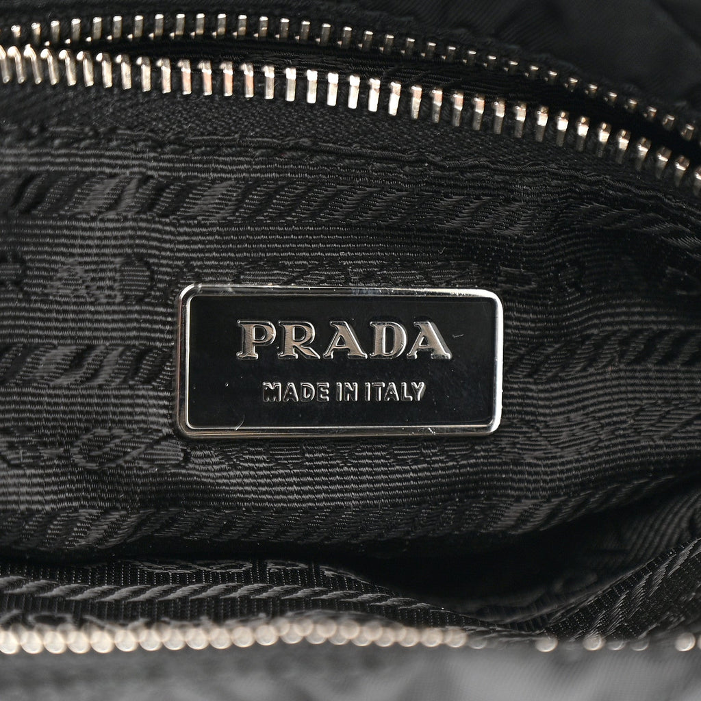 Nylon Tessuto Quilted Chain Shoulder Bag Black