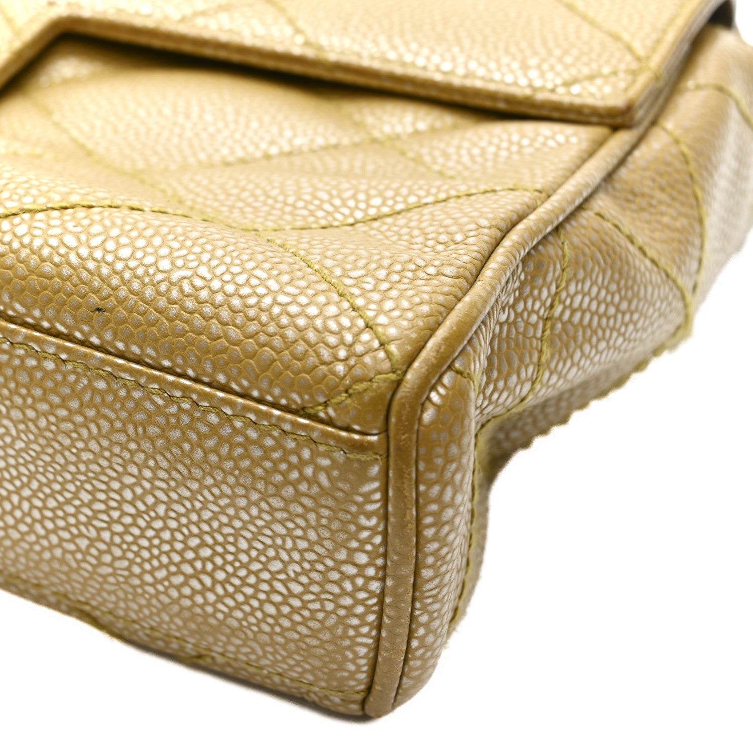 Metallic Caviar Quilted Medium Single Flap Beige