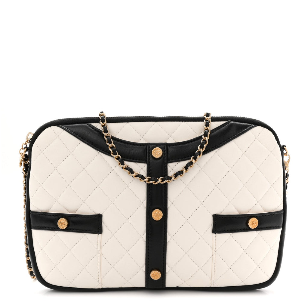Lambskin Quilted Medium Girl Shoulder Bag White Black