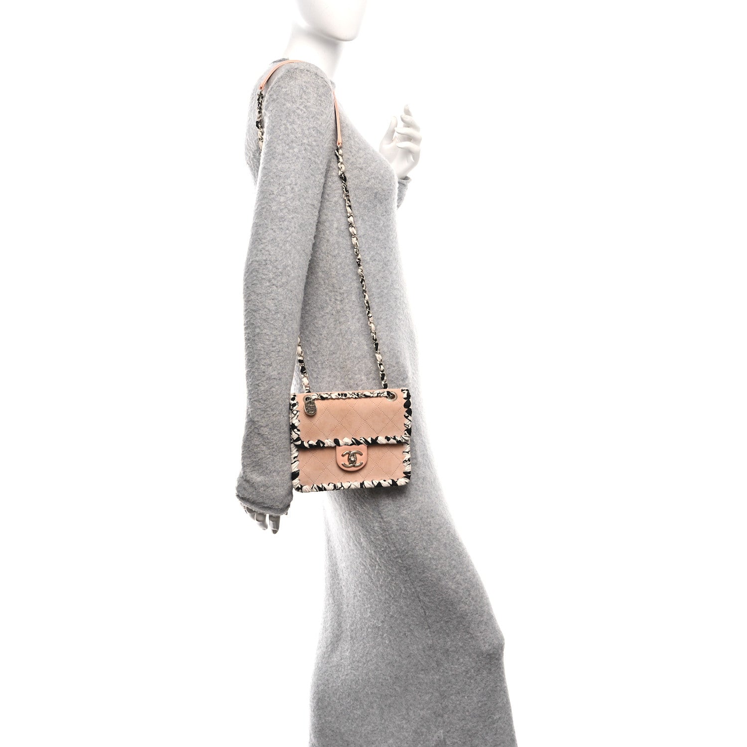 Suede Calfskin Braided Mini My Own Frame Flap Beige
