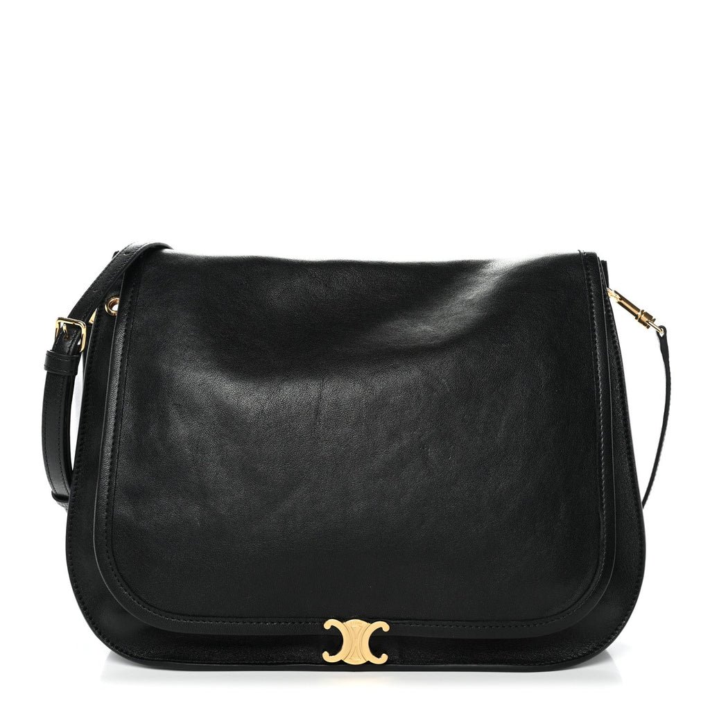 Shiny Lambskin Soft Triomphe Besace Bag Black