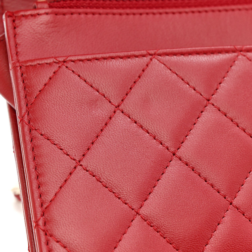 Lambskin Quilted Trendy CC Wallet On Chain WOC Red