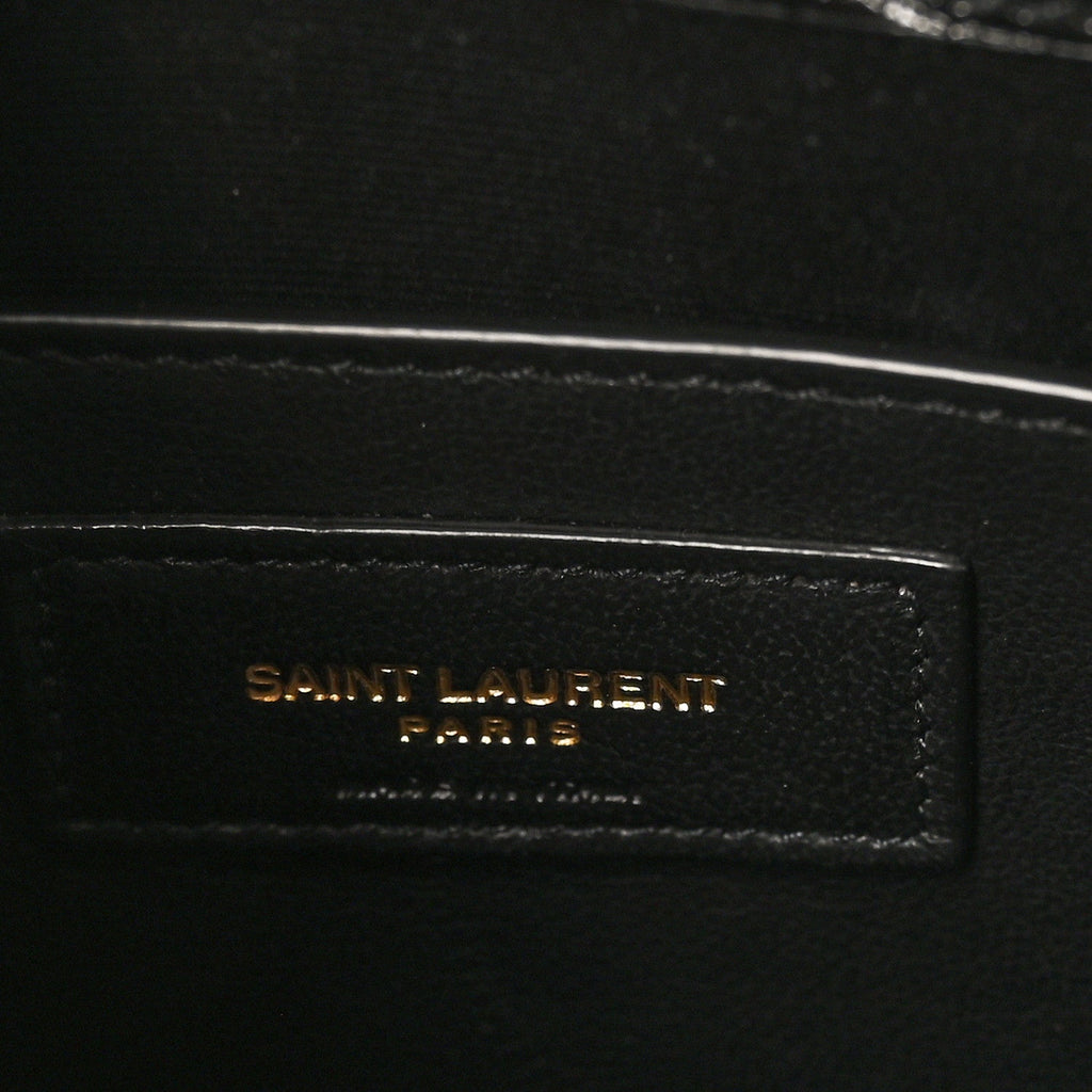 Shiny Calfskin Crocodile Embossed Small Manhattan Baguette Black