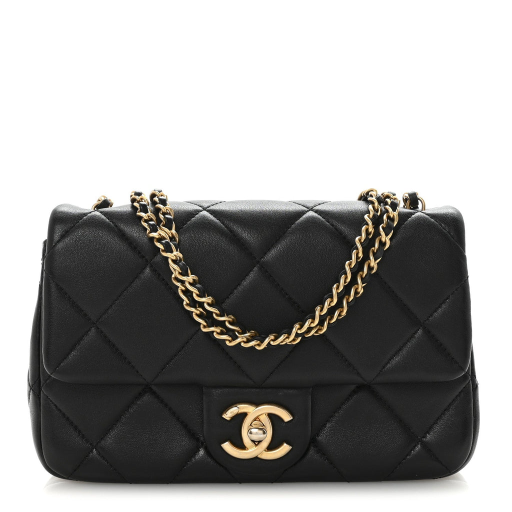 Lambskin Quilted Pearl Small Flap Black