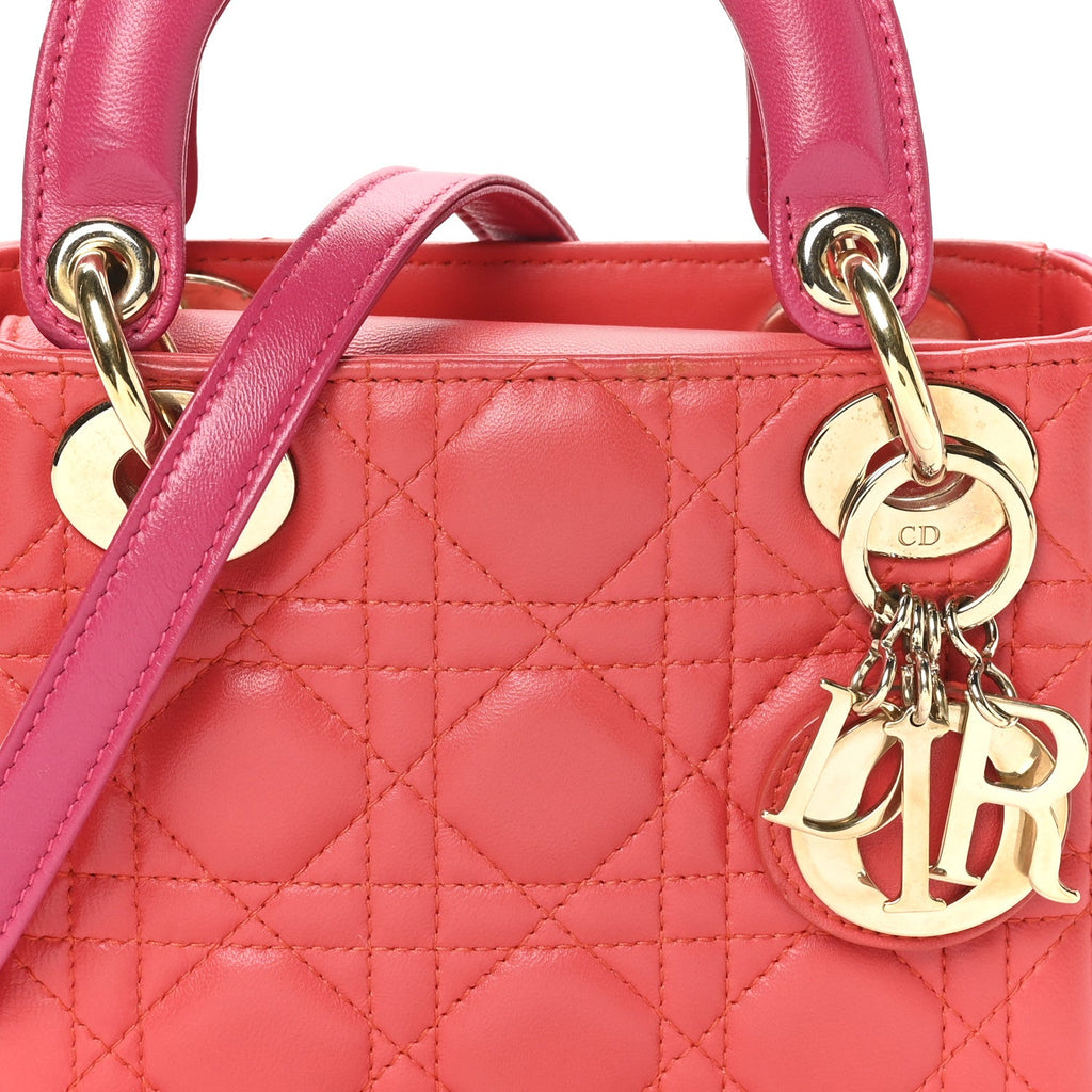 Lambskin Cannage Mini Bi-Color Lady Dior Red Fuchsia