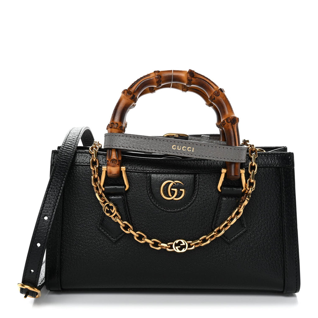 Textured Dollar Calfskin Web Small Diana Shoulder Bag Black Dusty Grey