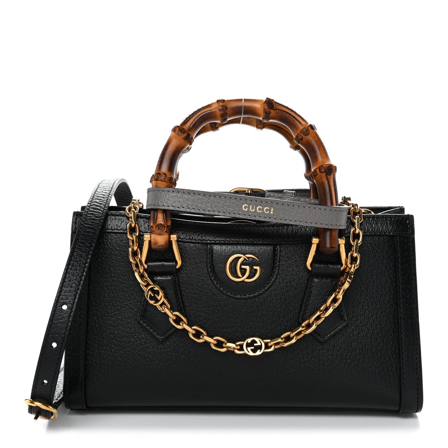 Textured Dollar Calfskin Web Small Diana Shoulder Bag Black Dusty Grey