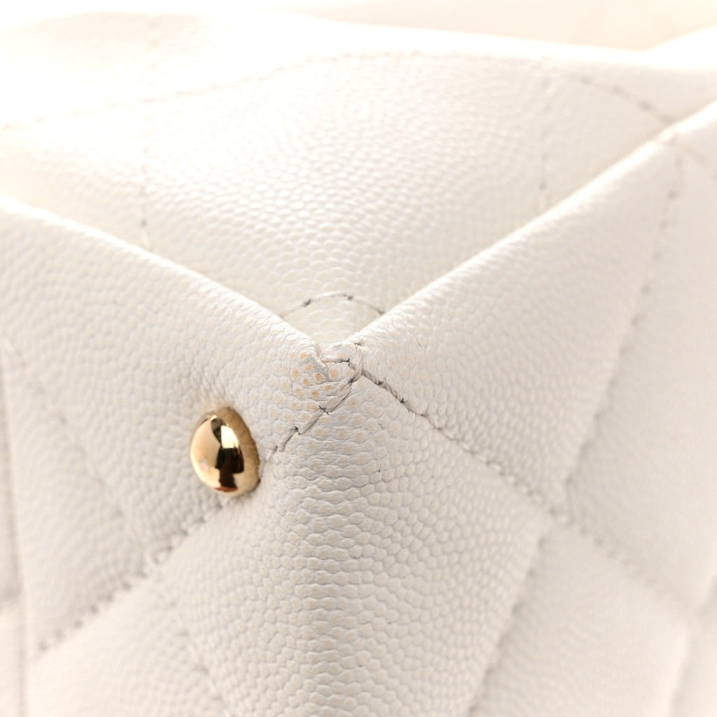 Caviar Quilted Mini Retro Twist Top Handle Flap White
