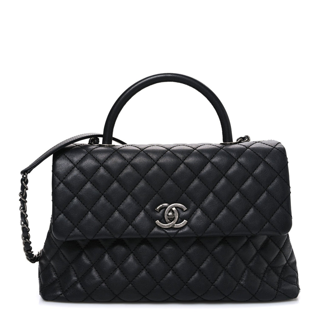 Caviar Quilted Medium Coco Handle Flap Black