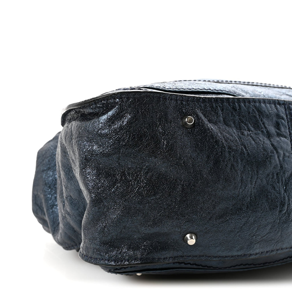 Metallic Calfskin Large Paddington Tote Blue