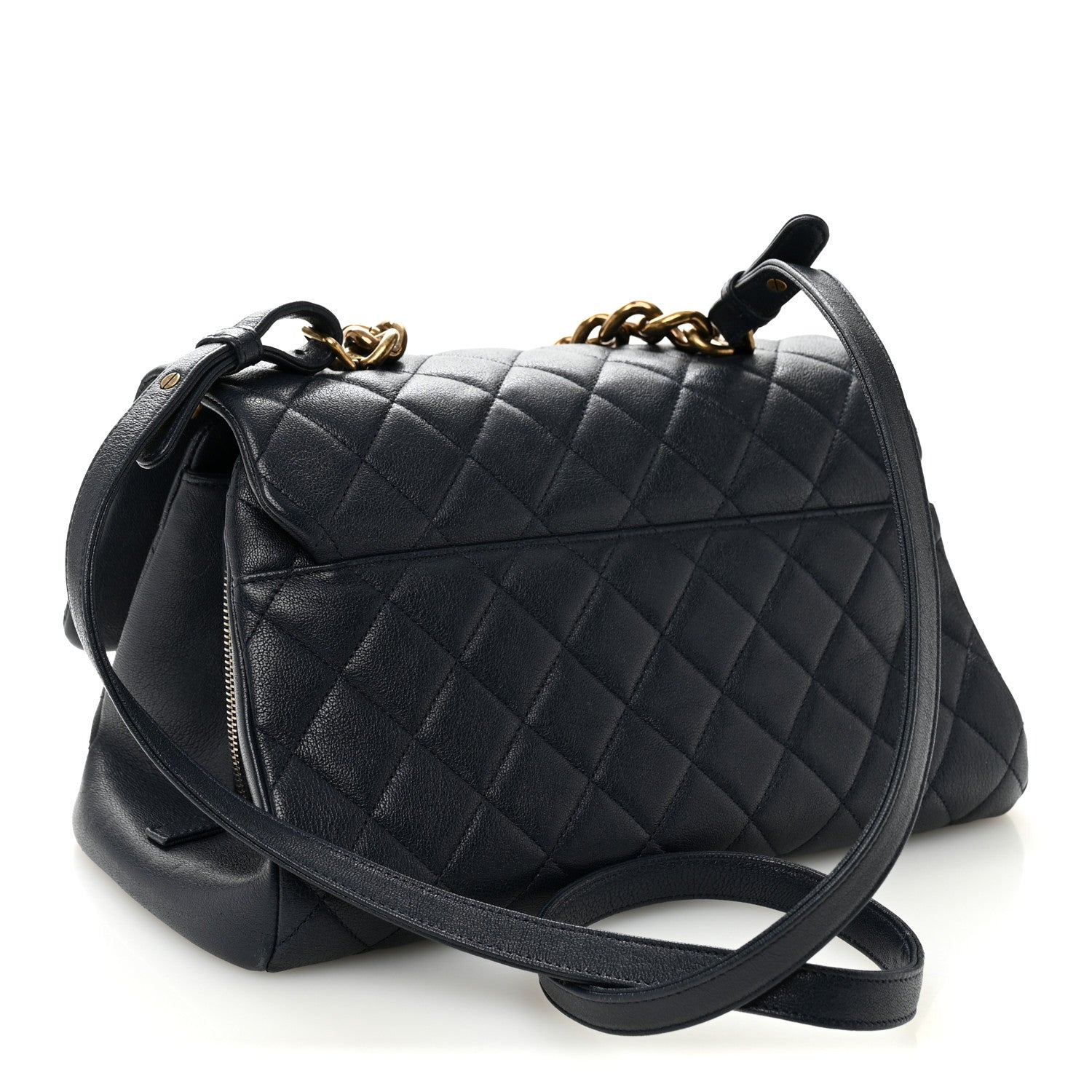 Shiny Sheepskin Quilted Large Trapezio Flap Navy