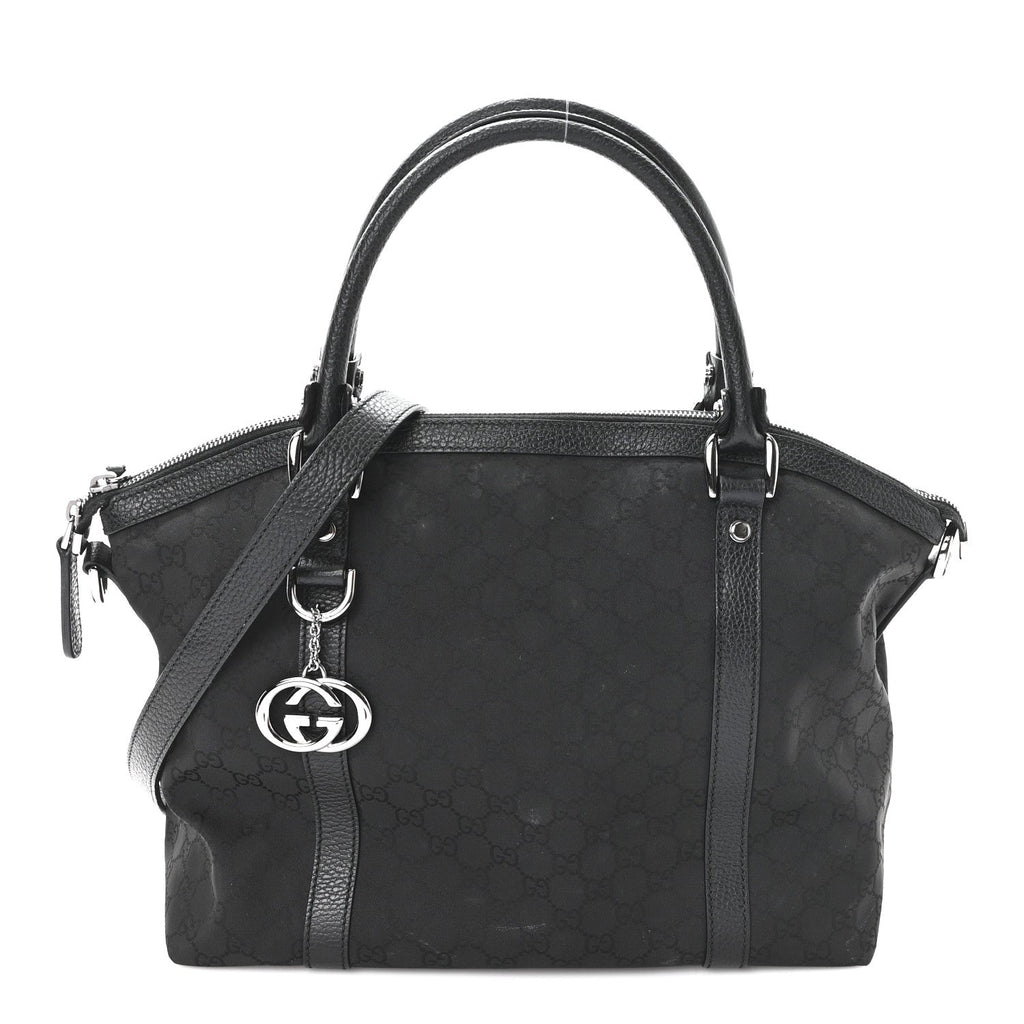 Nylon Monogram Medium GG Charm Dome Satchel Black