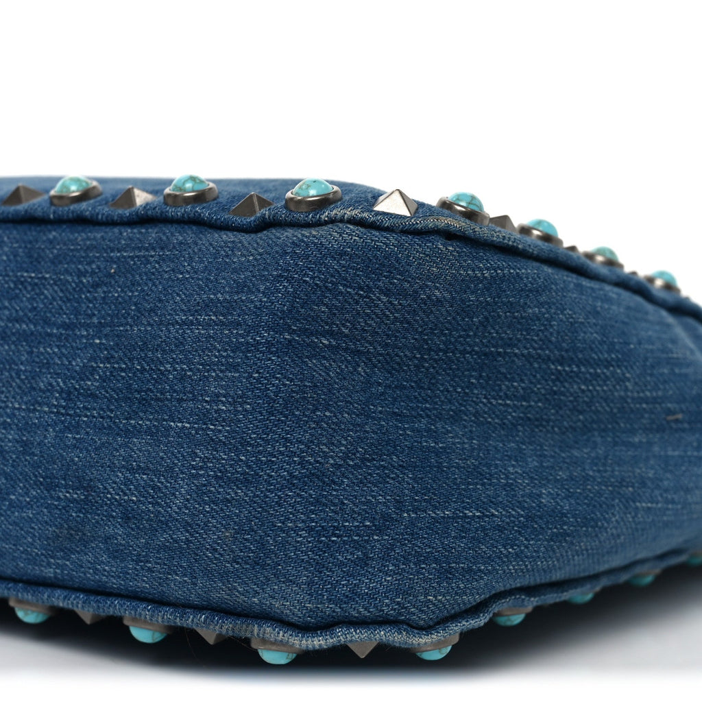 Denim Small Guitar Strap Rockstud Rolling Flip-Lock Messenger Bag Blue